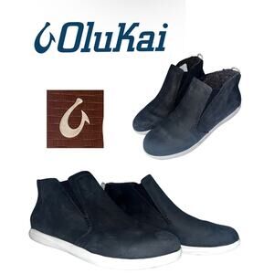 OluKai Hawai'iloa Manu Hope Leather Boots Womens 9 Slip On Black Sneaker Shoe